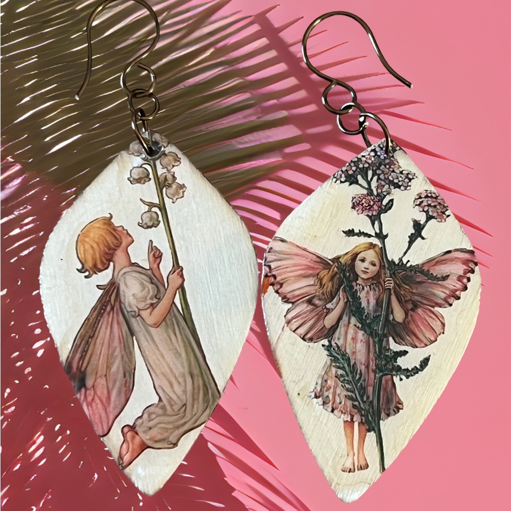 Wood fairy earrings